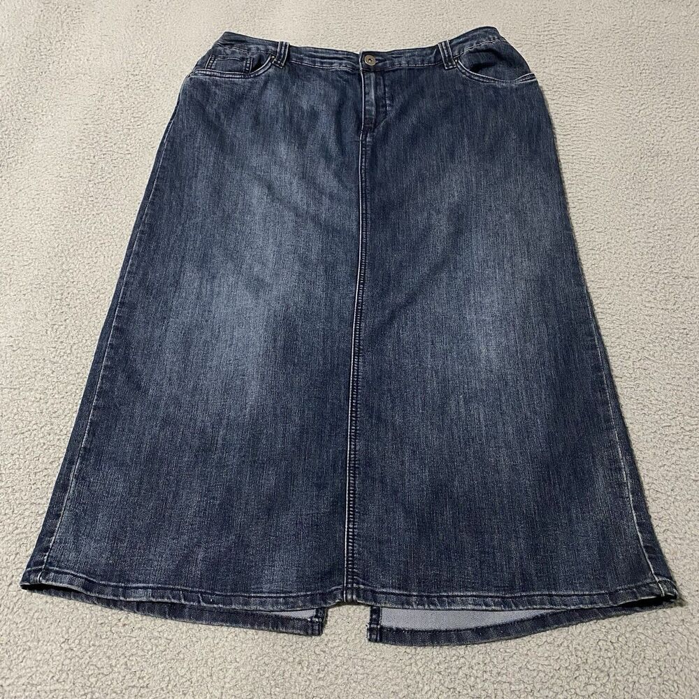 Cato Est. 1946 Denim Maxi Skirt Womens 16W Blue Flap Pockets Back Slit Western